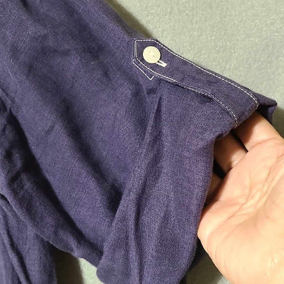 FOXCROFT Women's Navy Blue 100% Linen Casual Button Up Blouse - Size 16W - Picture 4 of 13
